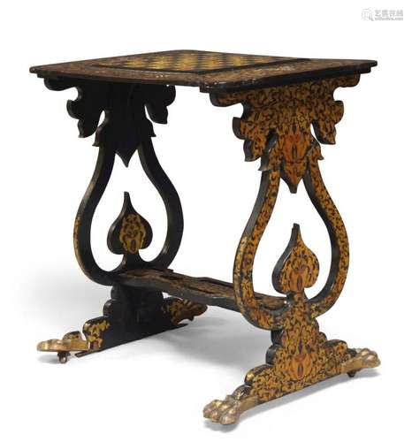 A Victorian black lacquered and gilded chess table, c.1880, ...