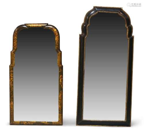 A lacquered wall mirror, late 19th century, of shaped frame,...