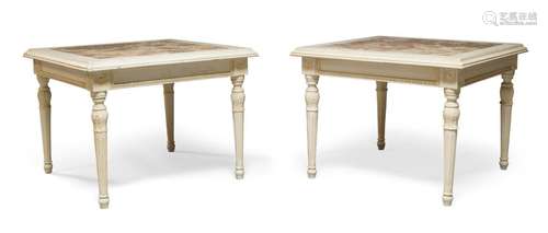 A pair of contemporary Italian marble top and white painted ...