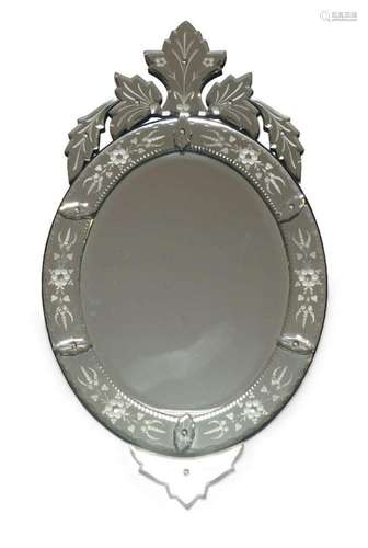 A Venetian glass etched oval mirror, of recent manufacture, ...