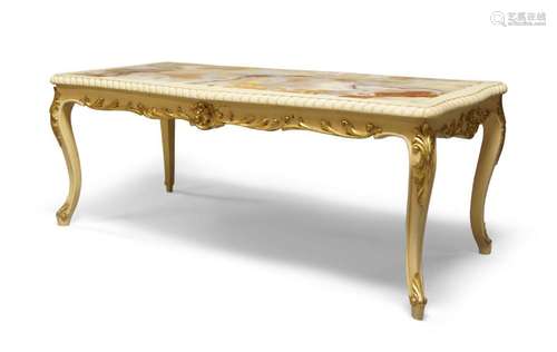 An Italian style onyx topped coffee table, cream frame with ...