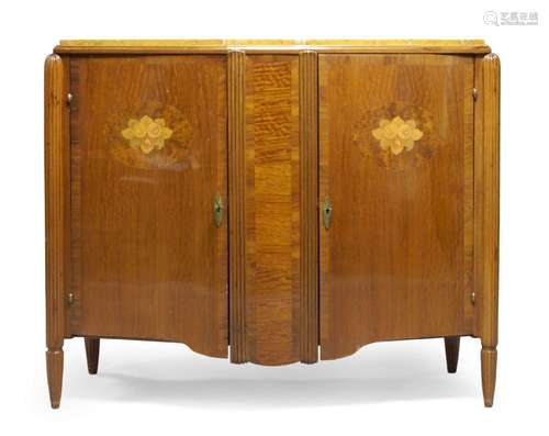 An Italian marquetry inlaid marble topped side cabinet, 20th...