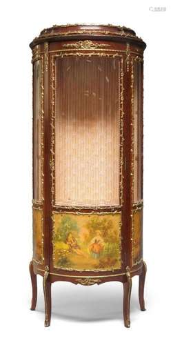 A French Louis XV style Vernis Martin kingwood vitrine, of r...