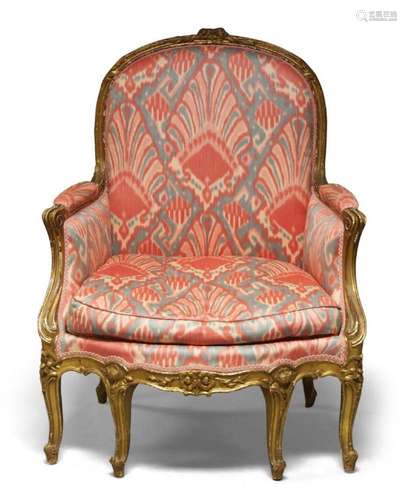 A Louis XV style giltwood armchair, 19th century, of large p...