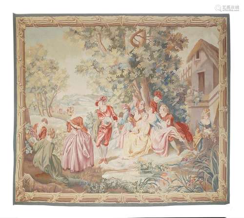 A large Aubusson style tapestry, 20th century, woven with a ...