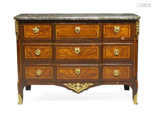 A French kingwood commode, late 18th Century, of breakfront ...