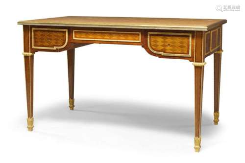 A Louis XVI style gilt-brass mounted mahogany and parquetry ...