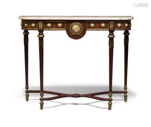 A French Louis XVI style marble topped kingwood veneered sid...