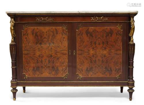 A French Empire style marble topped side cabinet, of recent ...