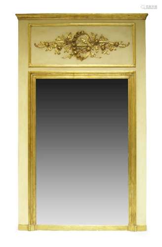 A French cream and gilt painted over mantel mirror, early 20...