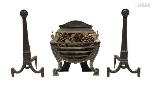 An Adam style cast iron fire grate, together with a pair of ...