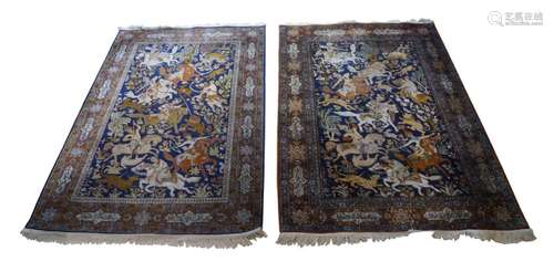 A pair of silk rugs, probably Kashmir, mid to late 20th cent...