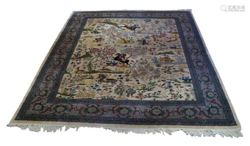 An Indian hunting carpet, possibly Kashmir, in Persian style...