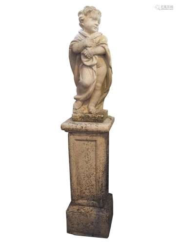 GARTENSTATUE, Putto (Allegorie des Winters) auf Postament,