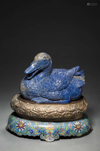 Copper Colour Enamels Lapis Ornament in Duck form from Qing
