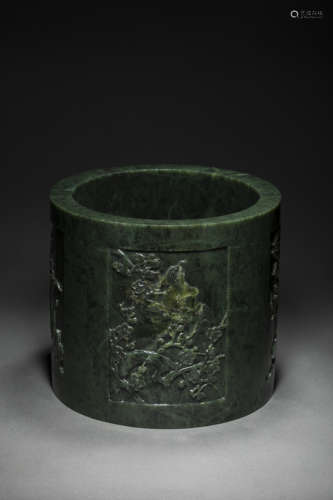 Green Jade Pen Holder from Qing