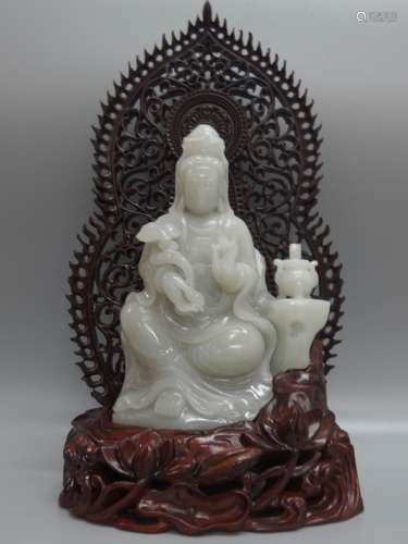White Jade Avalokitesvara Statue from QIng