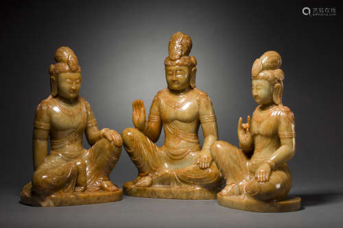 Copper and Golden Buddhist Trinity from Tang