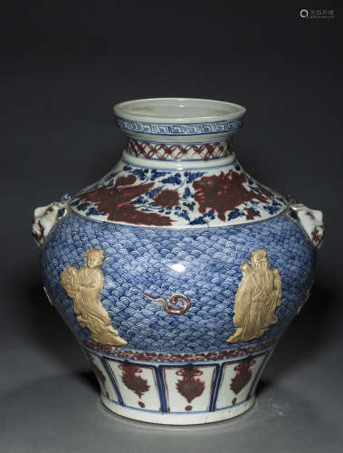 Red Glazed Pot in Tiger Head from Yuan