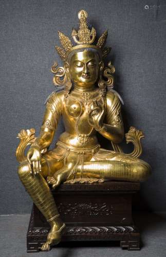 Copper and Golden Tara Statue from Ming