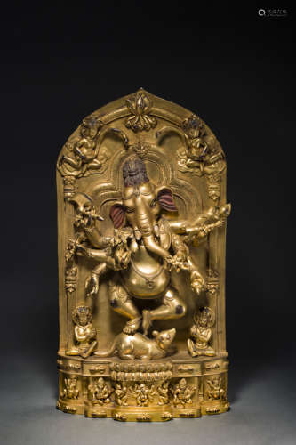 Copper and Golden Buddha of Elephant from Ming