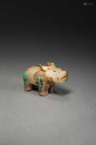 Jade Inlaying with Tophus Ornament in Ox form from Han