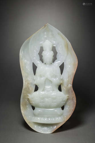 HeTian Jade Avalokitesvara Statue from Qing