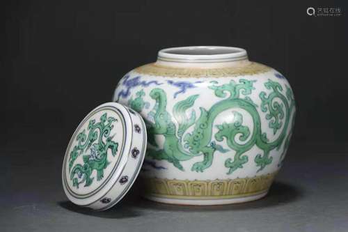 Green Glazed Pot with Dragon Grain from Ming