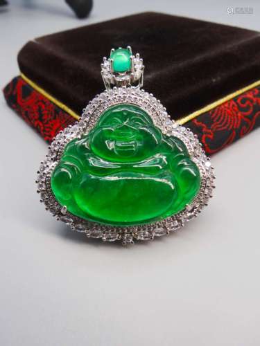 Green Jade Maitreya Hanging Pendant from Qing