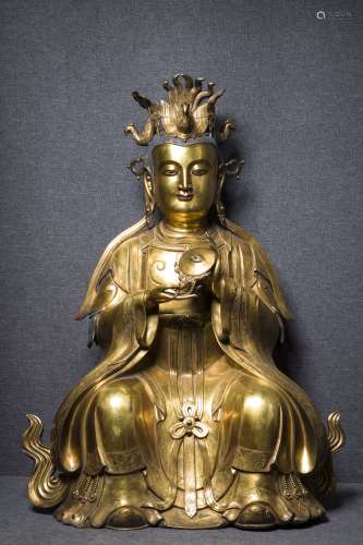 Copper and Golden Buddha Figure from Ming