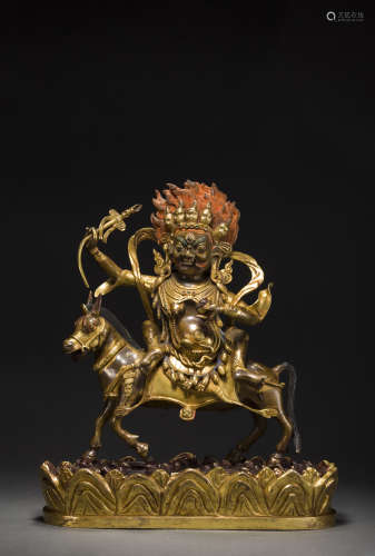 Copper and Golden Buddha Figure from Qing QianLong