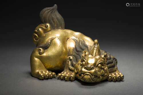 Copper and Golden Ornament in Beast form from Qing