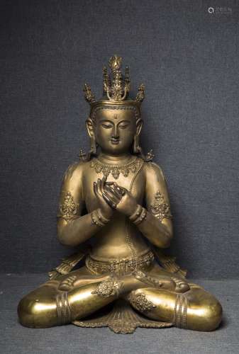 Copper and Golden Green Tara Statue from Ming