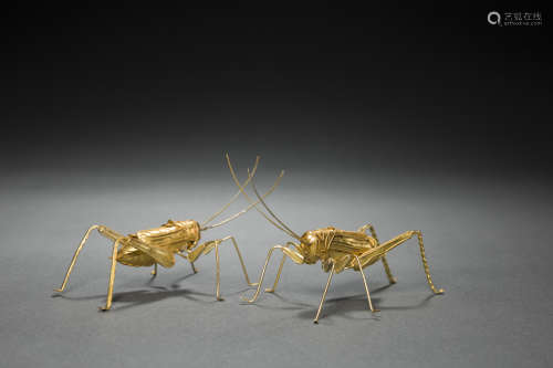 A Pair of Copper and Golden GrassShaopper from Qing