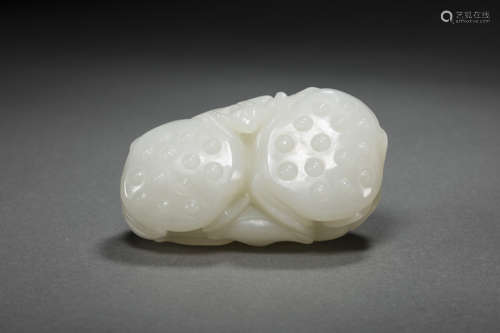 HeTian Jade Holding Ornament in Lotus form from Qing