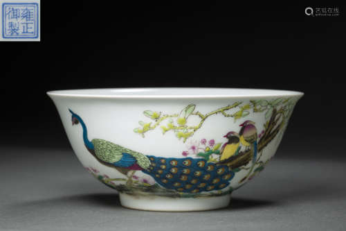 Colour Enameles Kiln Bowl in Bird and Flower Grain from Qing