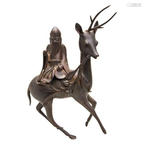 BRONZE 'SHOULAO AND DEER' INCENSE BURNER 17TH / 18TH CENTURY...