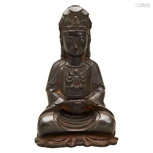 CAST IRON FIGURE OF SEATED GUANYIN MING DYNASTY (1368-1644) ...