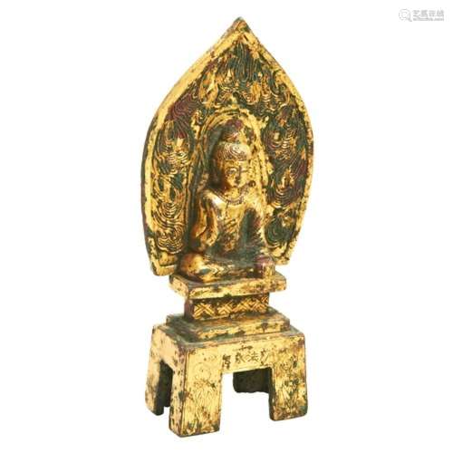GILT-BRONZE FIGURE OF A SEATED  BUDDHA PROBABLY NORTHERN WEI...