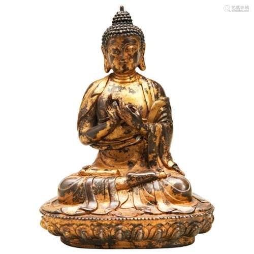 GILT-BRONZE FIGURE OF SHAKYAMUNI BUDDHA QING DYNASTY, 18TH /...