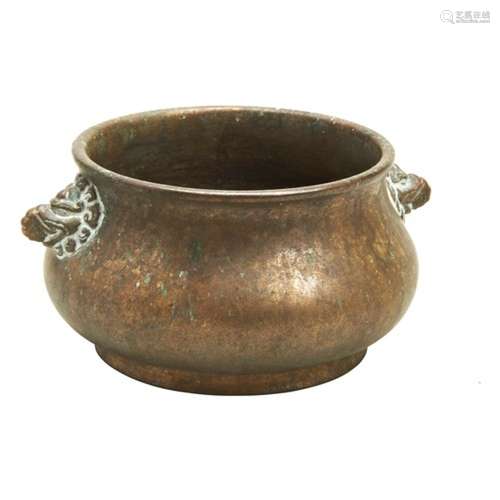 SMALL BRONZE CENSER XUANDE SIX CHARACTER MARK, 18TH / 19TH C...