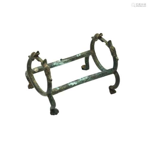 ARCHAIC BRONZE STAND WESTERN HAN DYNASTY the open ends forme...