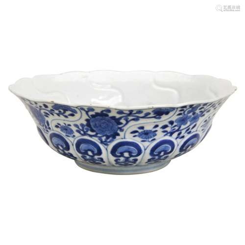 BLUE AND WHITE MOULDED 'LOTUS' BOWL JIAQING SEAL MARK AND OF...