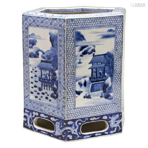 LARGE BLUE AND WHITE HEXAGONAL JARDINIERE 19TH CENTURY the s...