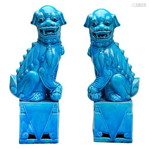 PAIR OF TURQUOISE-GLAZE BUDDHISTIC LIONS LATE QING DYNASTY m...