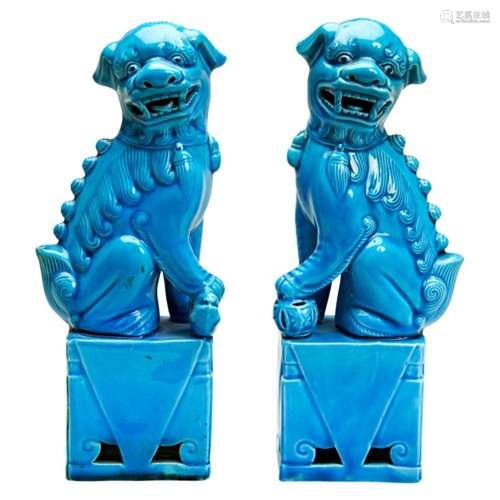 PAIR OF TURQUOISE-GLAZE BUDDHISTIC LIONS LATE QING DYNASTY m...