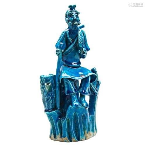 TURQUOISE-GLAZED POTTERY FIGURE  KANGXI PERIOD (1662-1722) m...