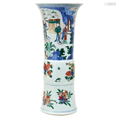 LARGE WUCAI BEAKER VASE TRANSITIONAL PERIOD, 17TH CENTURY