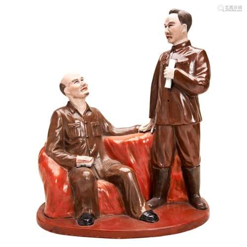 CULTURAL REVOLUTION PORCELAIN FIGURE GROUP OF CHAIRMAN MAO A...