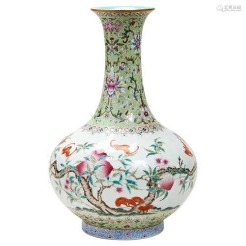 FAMILLE ROSE 'PEACH AND BATS' VASE REPUBLIC PERIOD (1912-194...